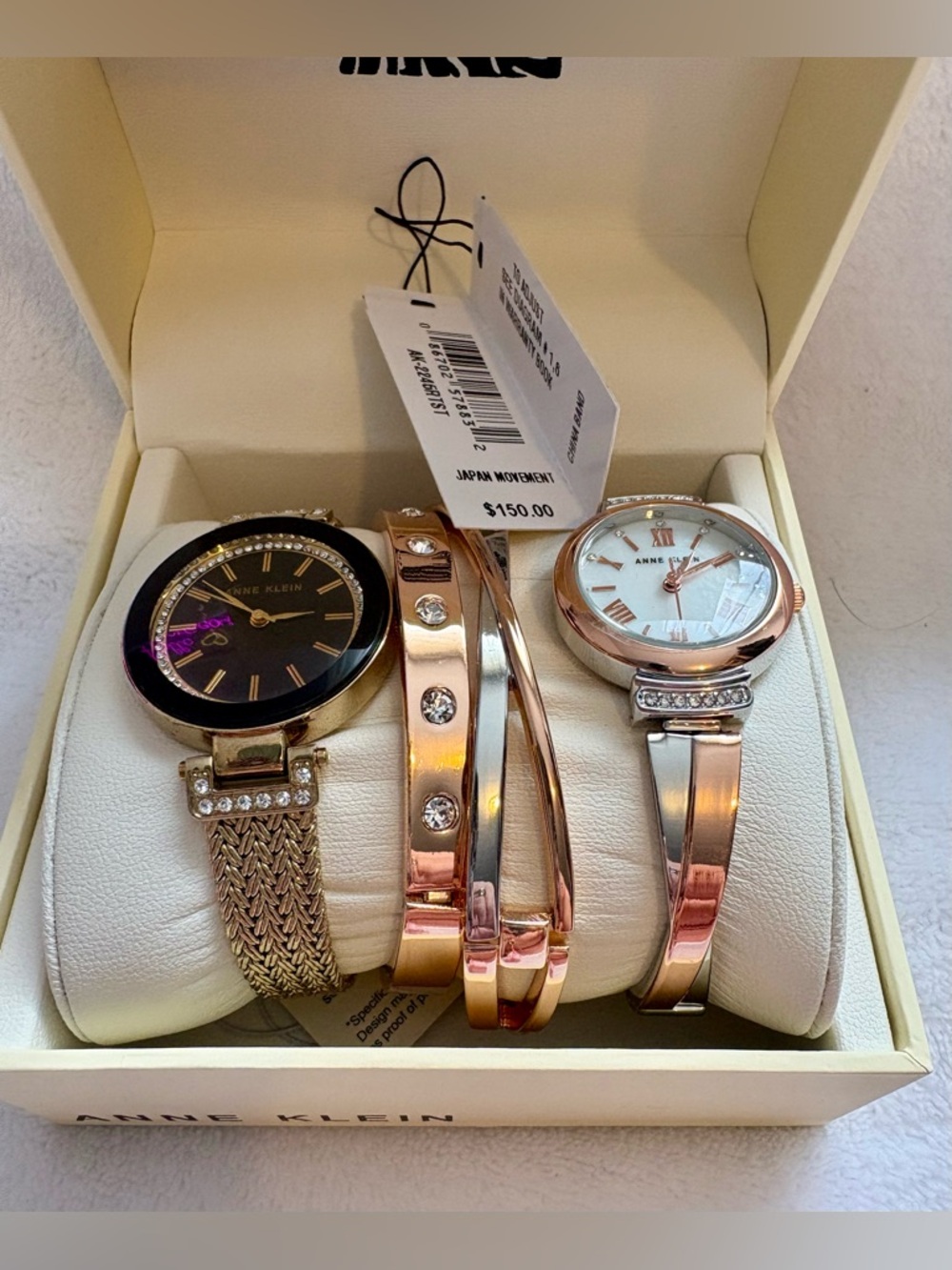Anne Klein Two-Tone Rose Gold and Gold Watch & Bracelet Set - Picture 2 of 5